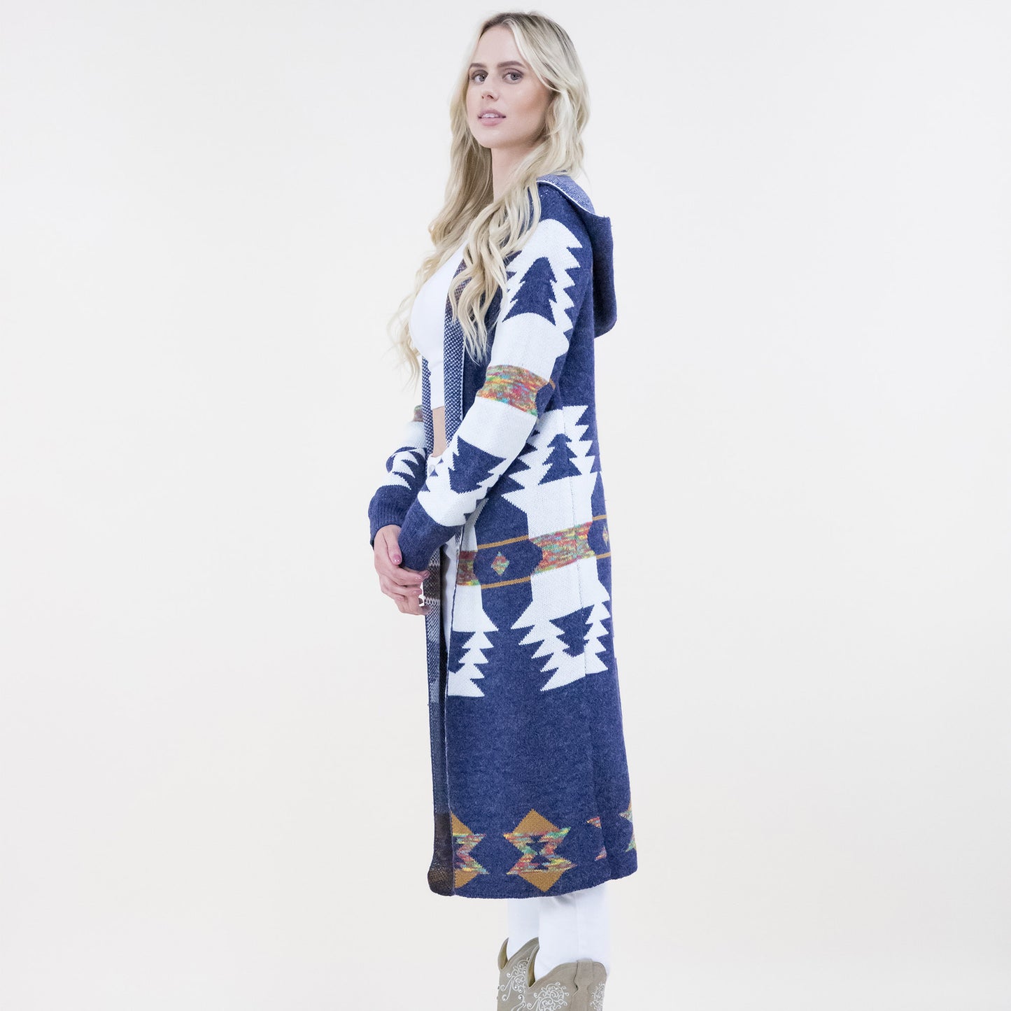 Aztec Print Hoodie Long Cardigan FP64100 (2PC)
