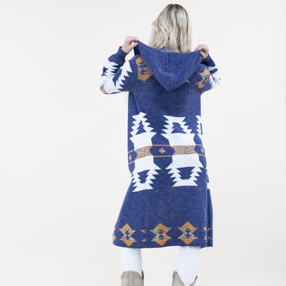 Aztec Print Hoodie Long Cardigan FP64100 (2PC)