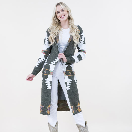 Aztec Print Hoodie Long Cardigan FP64100. (2PC)