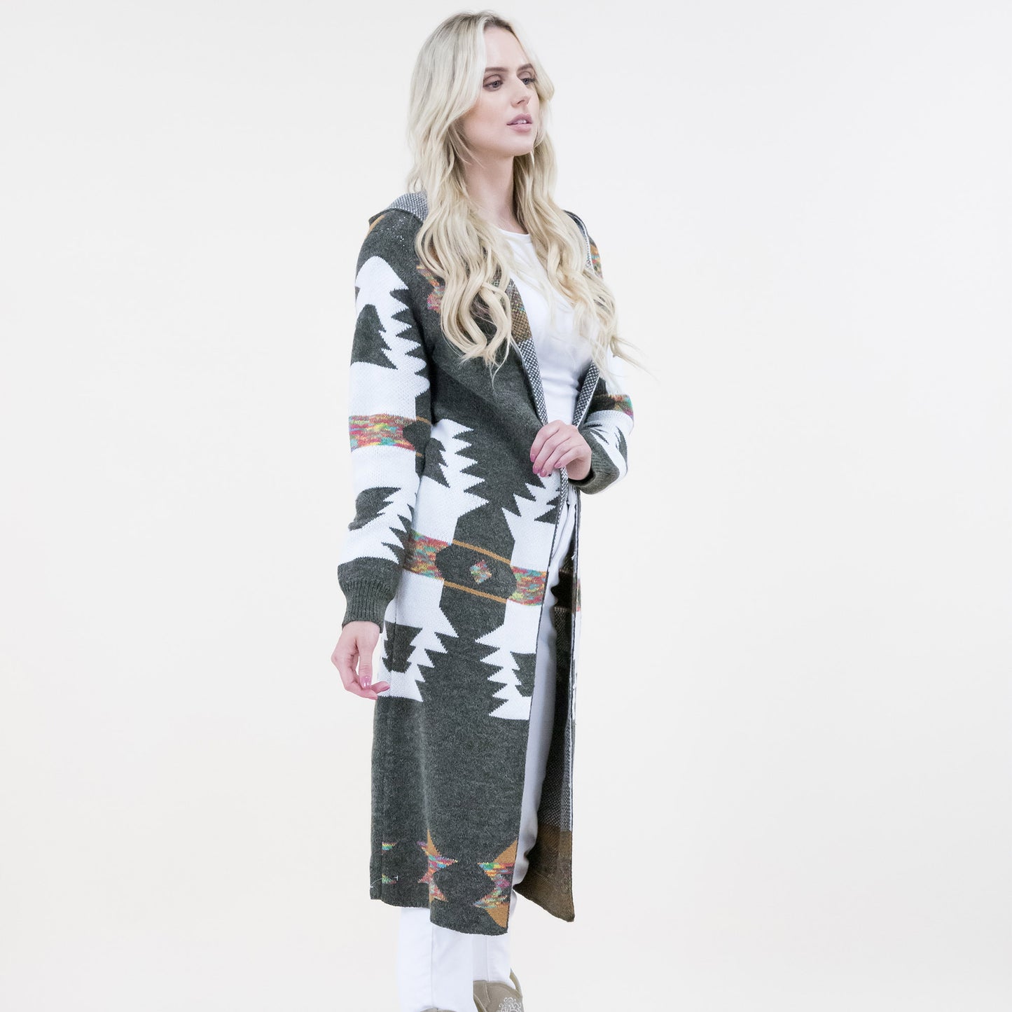 Aztec Print Hoodie Long Cardigan FP64100 (2PC)