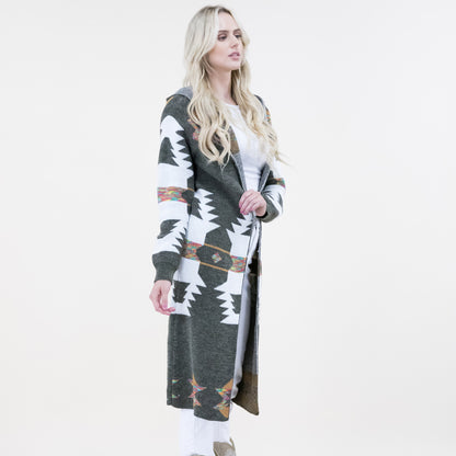 Aztec Print Hoodie Long Cardigan FP64100 (2PC)