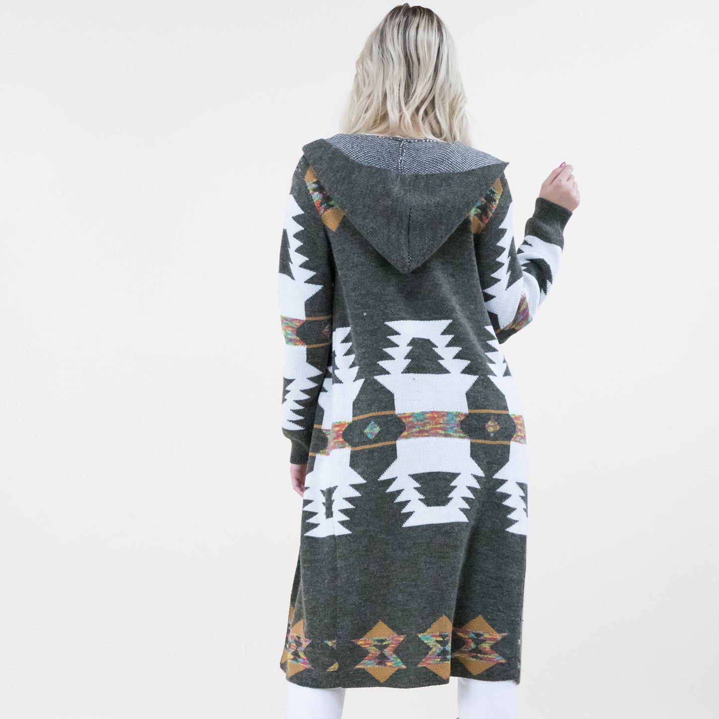 Aztec Print Hoodie Long Cardigan FP64100 (2PC)