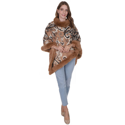 Paisley Pattern Fur Fringed Poncho P197 (12PC)