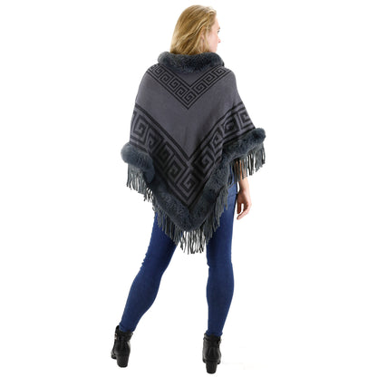 Monogram Pattern Fur Fringed Poncho P195 (12PC)