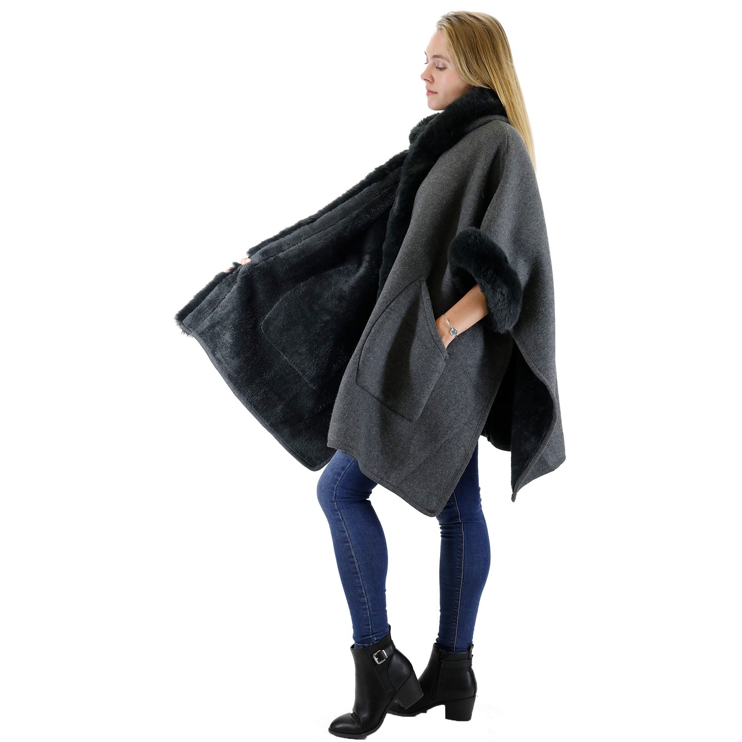 FUR POCKET HOODIE SHAWL P4028 (3PC)