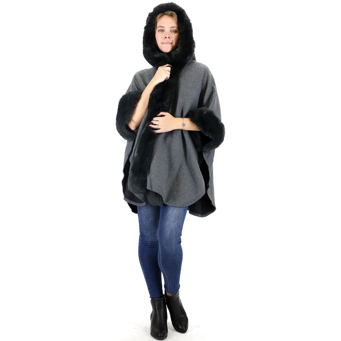 FUR HOODIE SHAWL P183 (3PC)