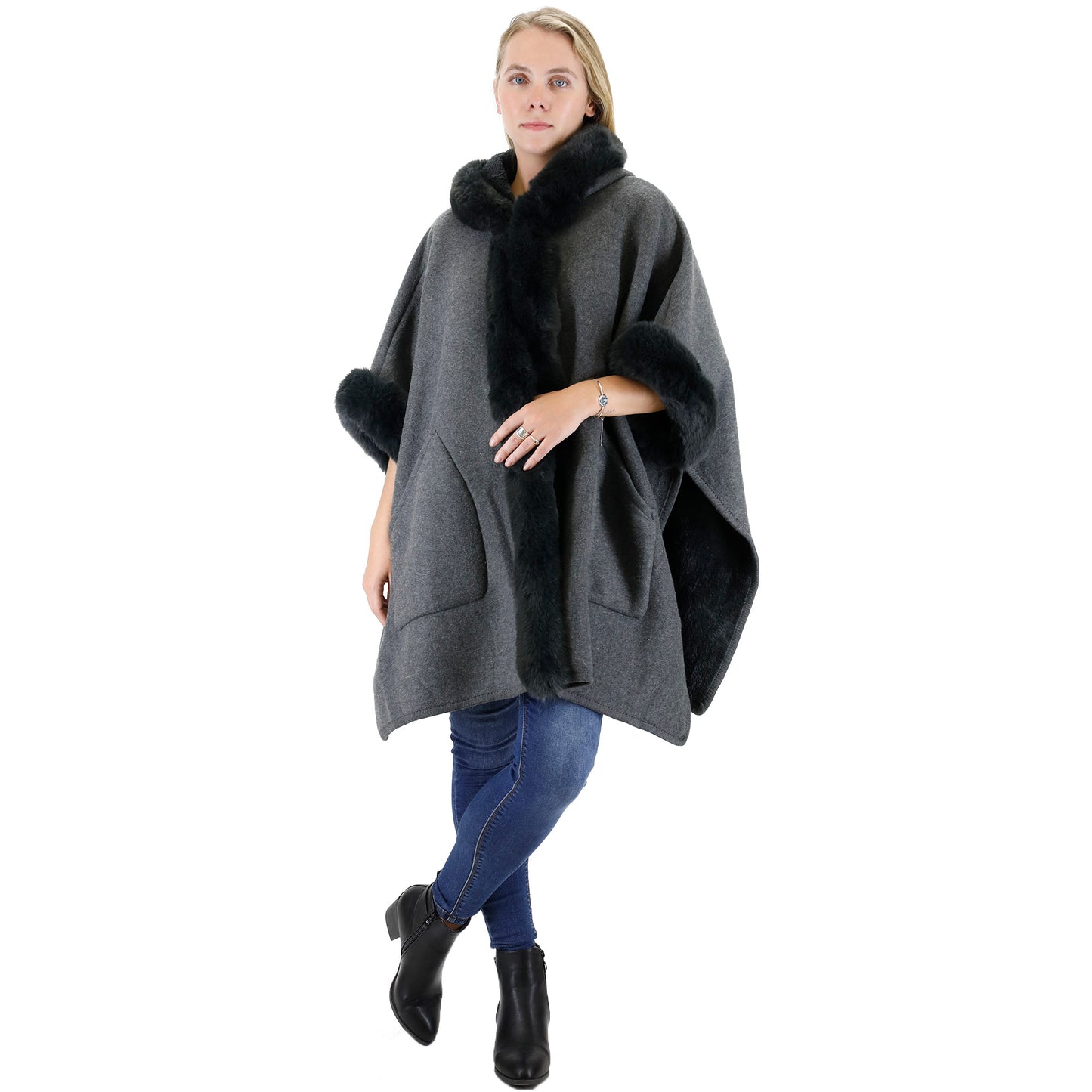 FUR POCKET HOODIE SHAWL P4028 (3PC)