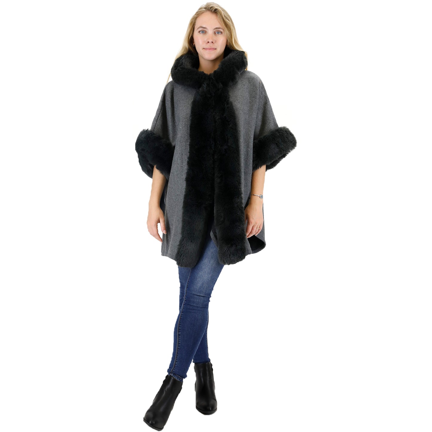 FUR HOODIE SHAWL P183 (3PC)