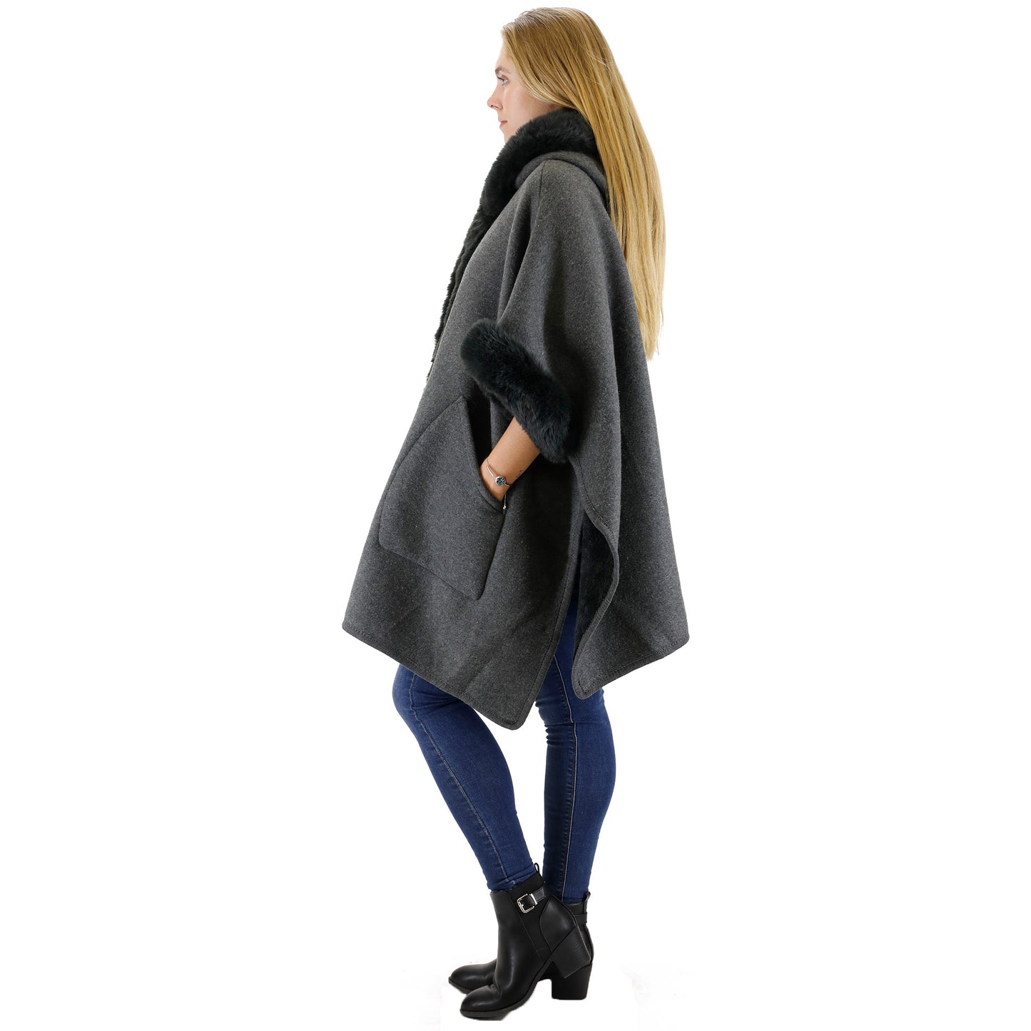 FUR POCKET HOODIE SHAWL P4028 (3PC)
