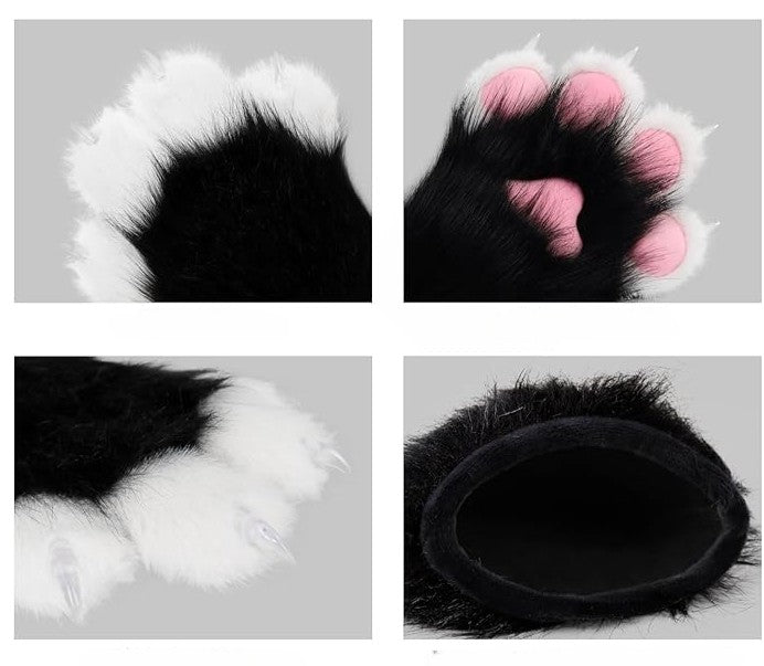 Faux Fur Cat Paws Furry Gloves Animal Mittens GE5829-1 (12PAIR)