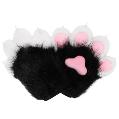 Faux Fur Cat Paws Furry Gloves Animal Mittens GE5829-1 (12PAIR)