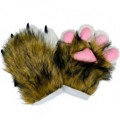Faux Fur Cat Paws Furry Gloves Animal Mittens GE5829-1 (12PAIR)
