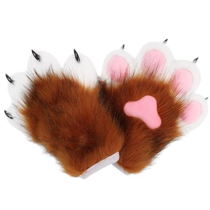 Faux Fur Cat Paws Furry Gloves Animal Mittens GE5829-1 (12PAIR)