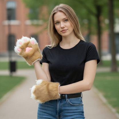 Faux Fur Cat Paws Furry Gloves Animal Mittens GE5829-1 (12PAIR)