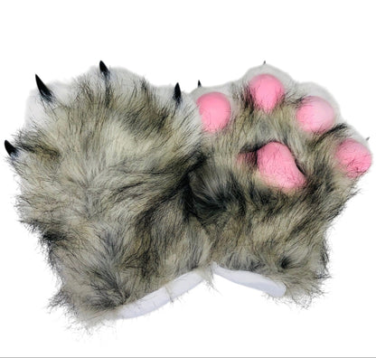 Faux Fur Cat Paws Furry Gloves Animal Mittens GE5829-1 (12PAIR)