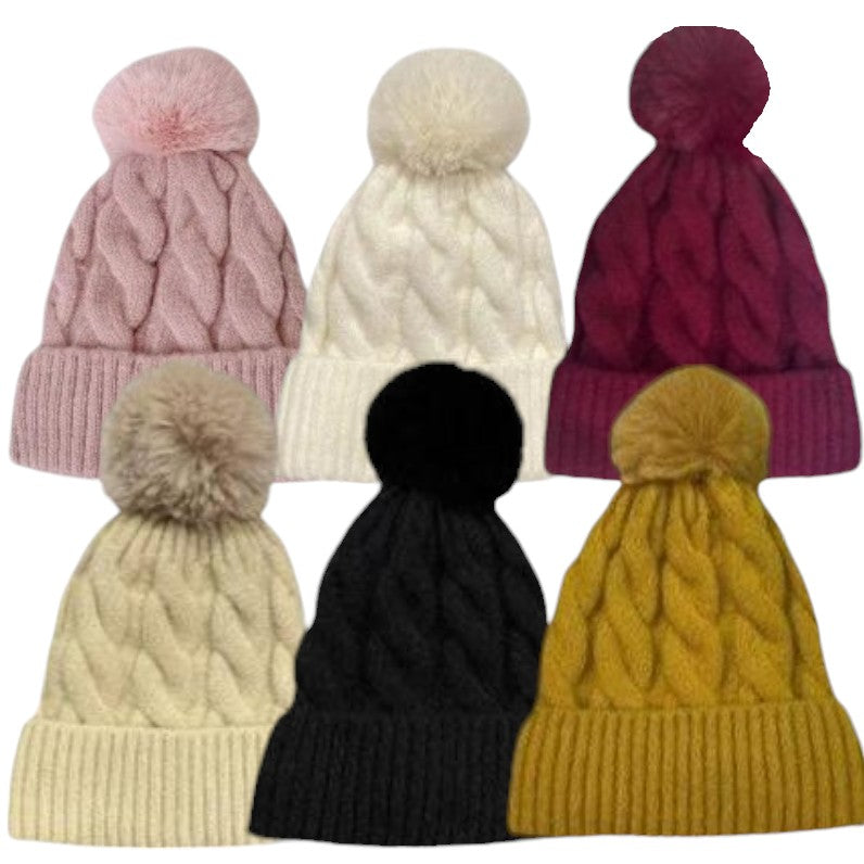 Pom Pom Knitted Twist Beanie JH482-2(12PC)