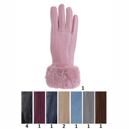 Women's PU Leather Faux Fur Gloves GL211 (12PAIR)