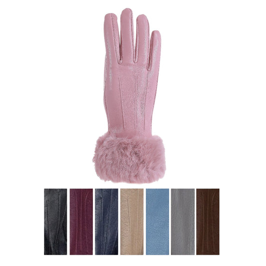 Women's PU Leather Faux Fur Gloves GL211 (12PAIR)