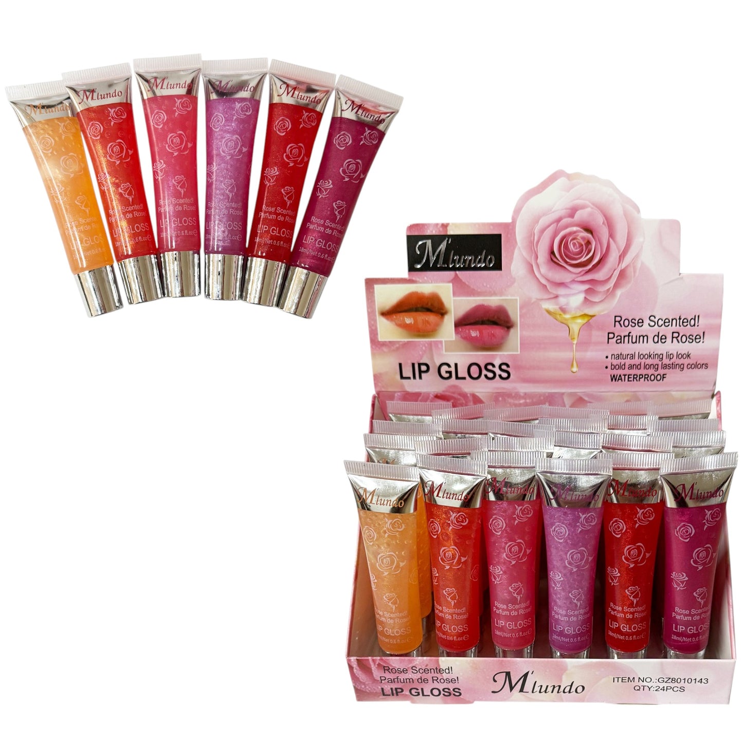 MIUNDO ROSE SCENTED LIP GLOSS GZ8010143 (24PC)