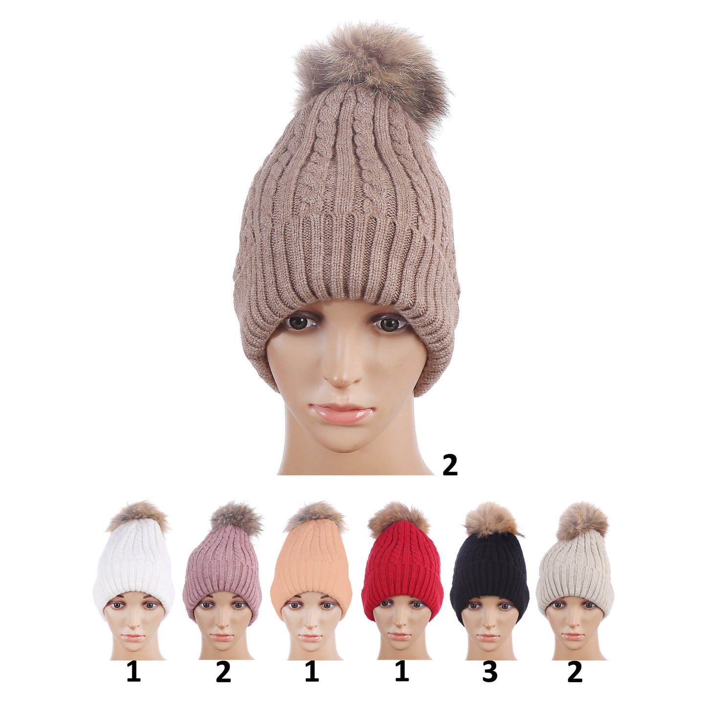 Pom Pom Knitted Beanie H20-35 (12PC)