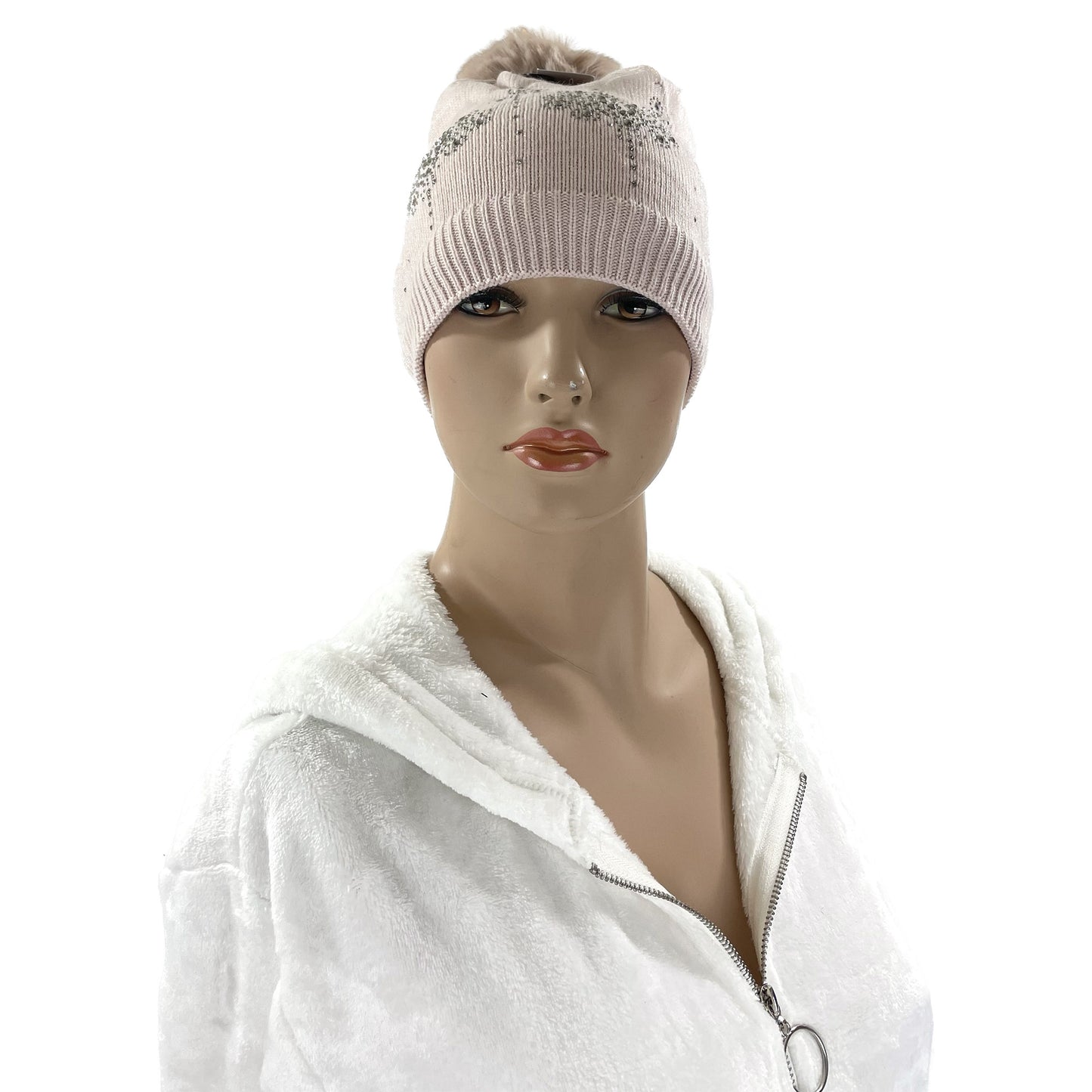 Pom Pom Rhinestone Decor Beanie H22-3. (12PC)