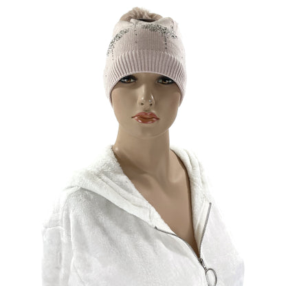 Pom Pom Rhinestone Decor Beanie H22-3. (12PC)