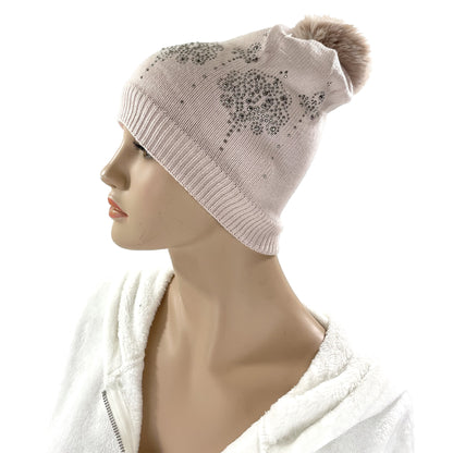 Pom Pom Rhinestone Decor Beanie H22-3. (12PC)