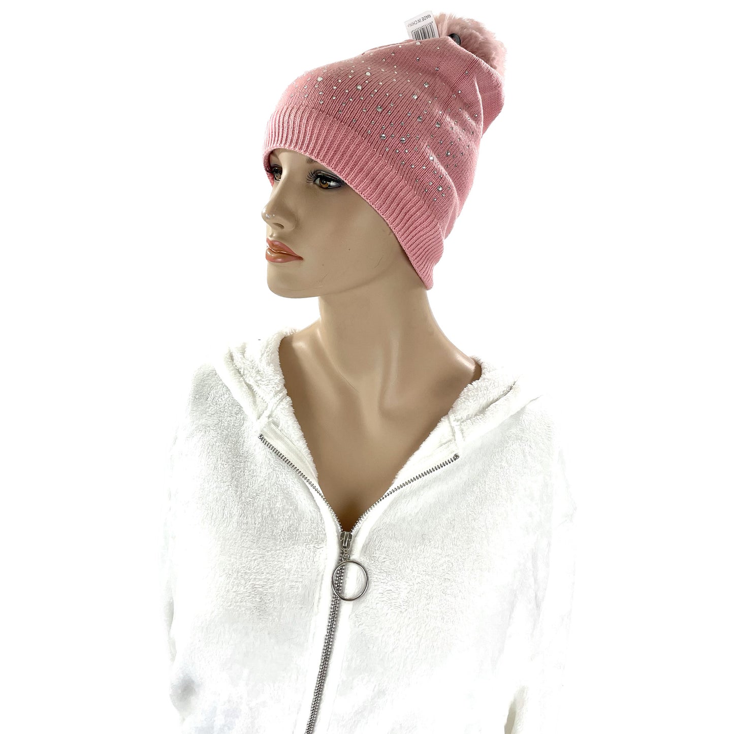 Pom Pom Rhinestone Decor Beanie H22-4. (12PC)