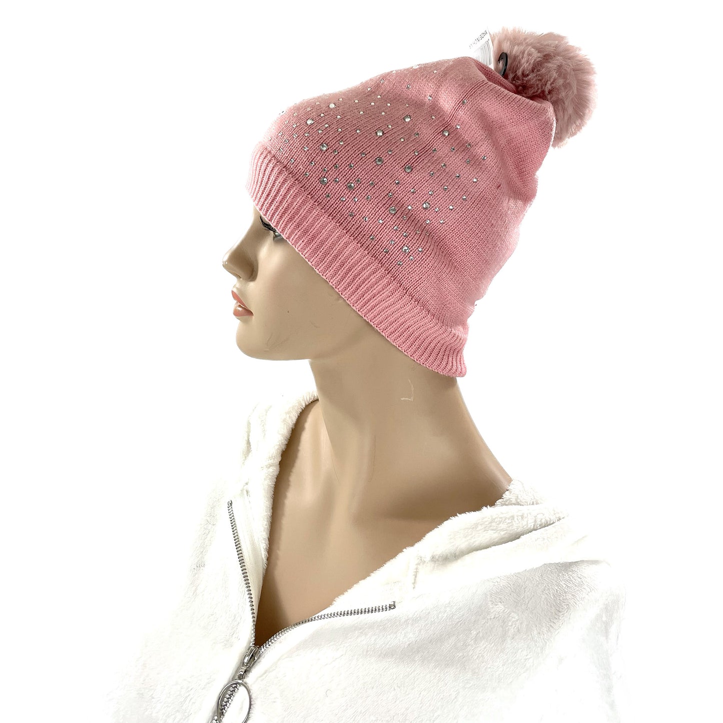 Pom Pom Rhinestone Decor Beanie H22-4. (12PC)