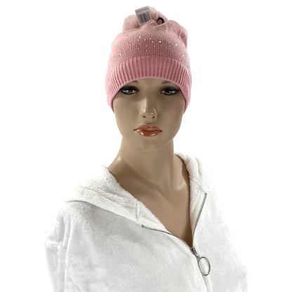 Pom Pom Rhinestone Decor Beanie H22-4. (12PC)