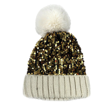 Pom Pom Sequin Beanie Mix HA3719-1. (12PC)