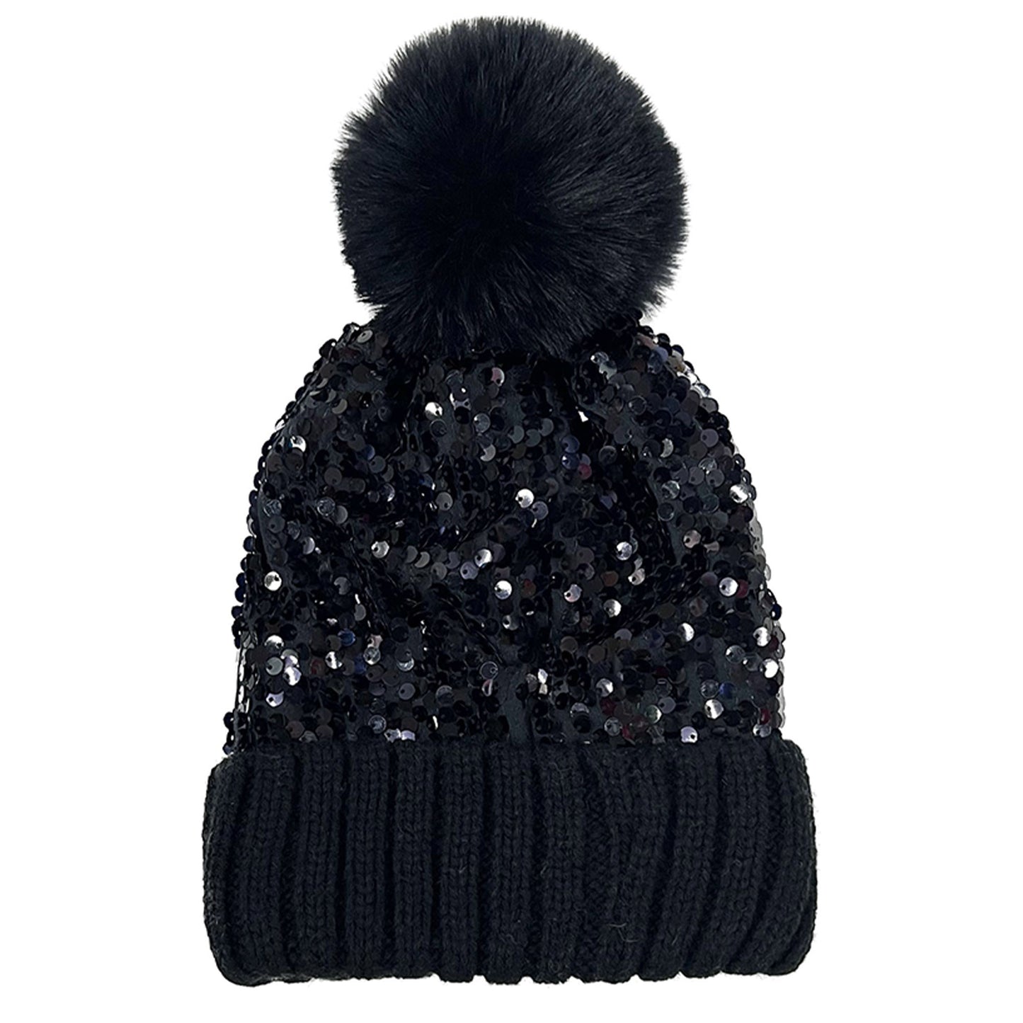 Pom Pom Sequin Beanie Mix HA3719-1. (12PC)