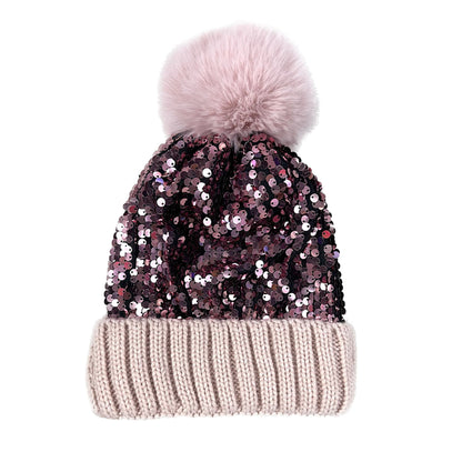 Pom Pom Sequin Beanie Mix HA3719-1. (12PC)
