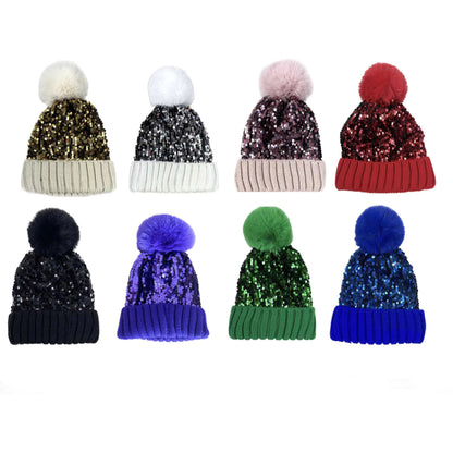 Pom Pom Sequin Beanie Mix HA3719-1. (12PC)