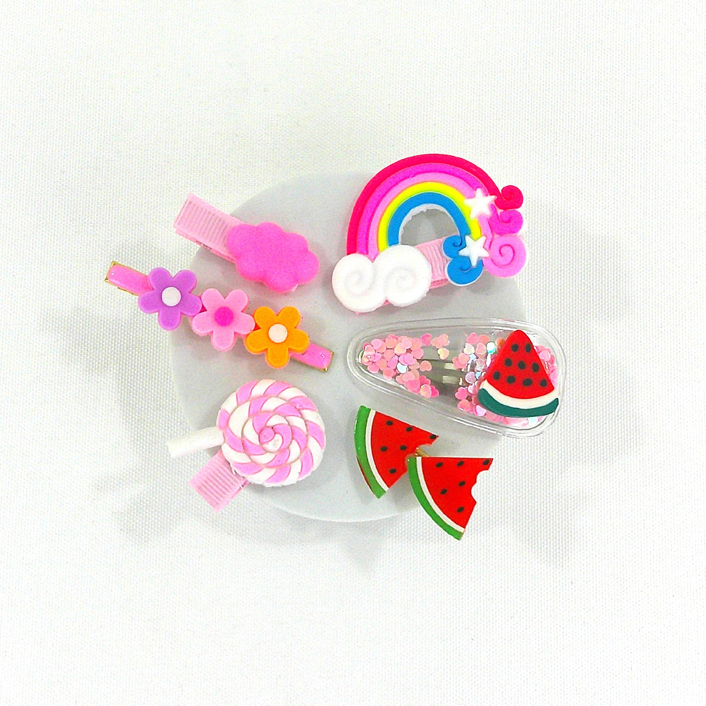 Kids Cute Cartoon Candy Flower Rainbow Hair Clips HB4229-8 (12PC)