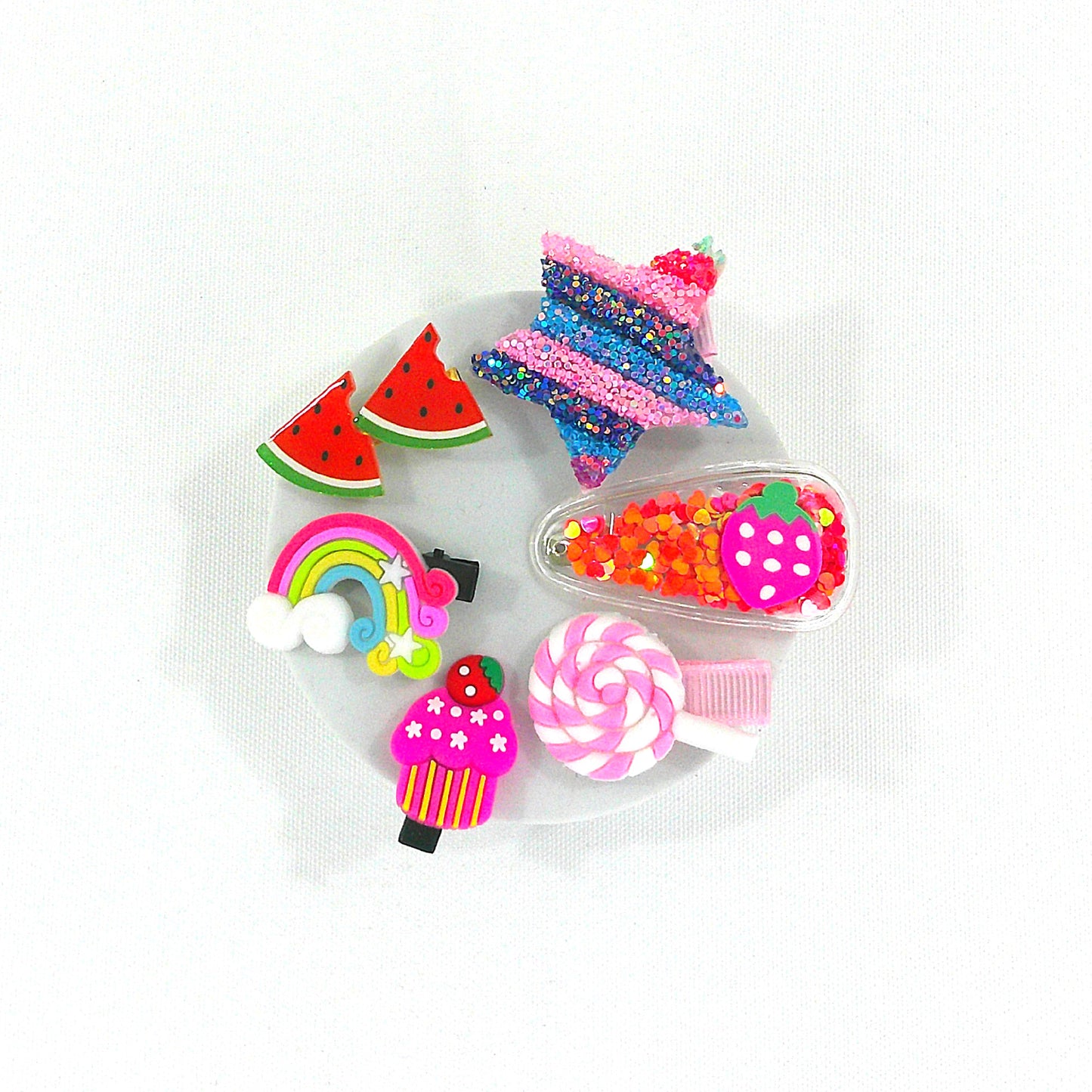 Kids Cute Cartoon Unicorn Rainbow Cupcake Hair Clips HB4229-18 (12PC)