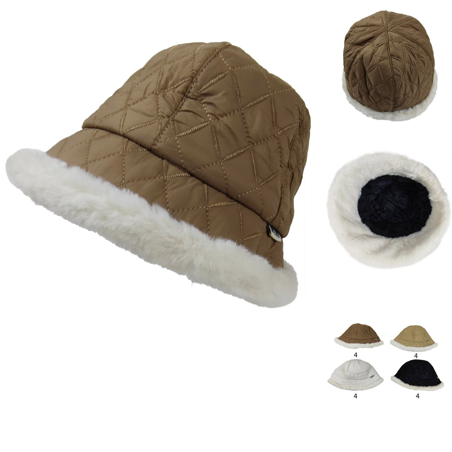 Women's Fur Quilted Bucket Hat HT3104-6 (4PC)