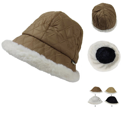 Women's Fur Quilted Bucket Hat HT3104-6 (4PC)