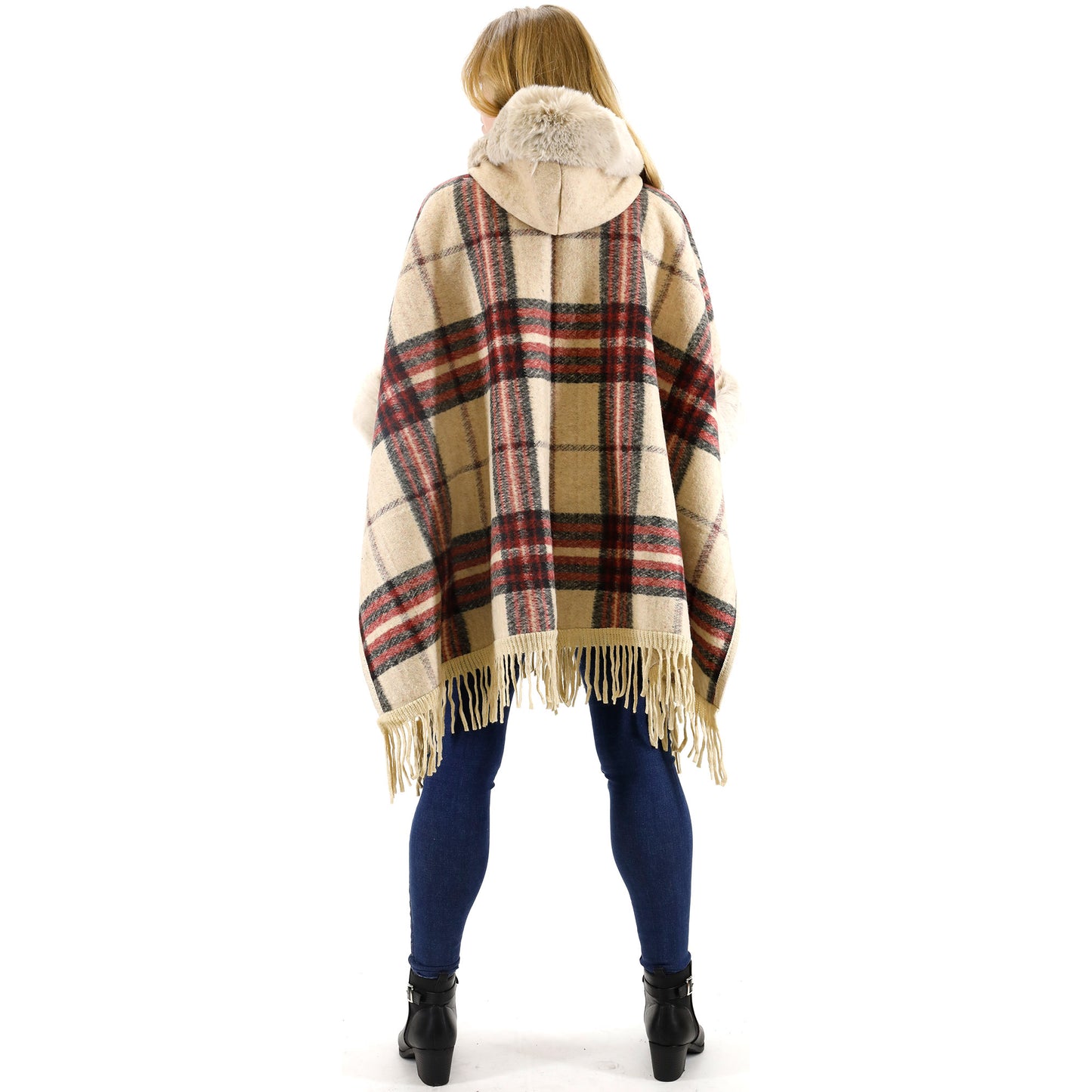 FAUX FUR PLAID PATTERN HOODIE SHAWL P3805 (3PC)