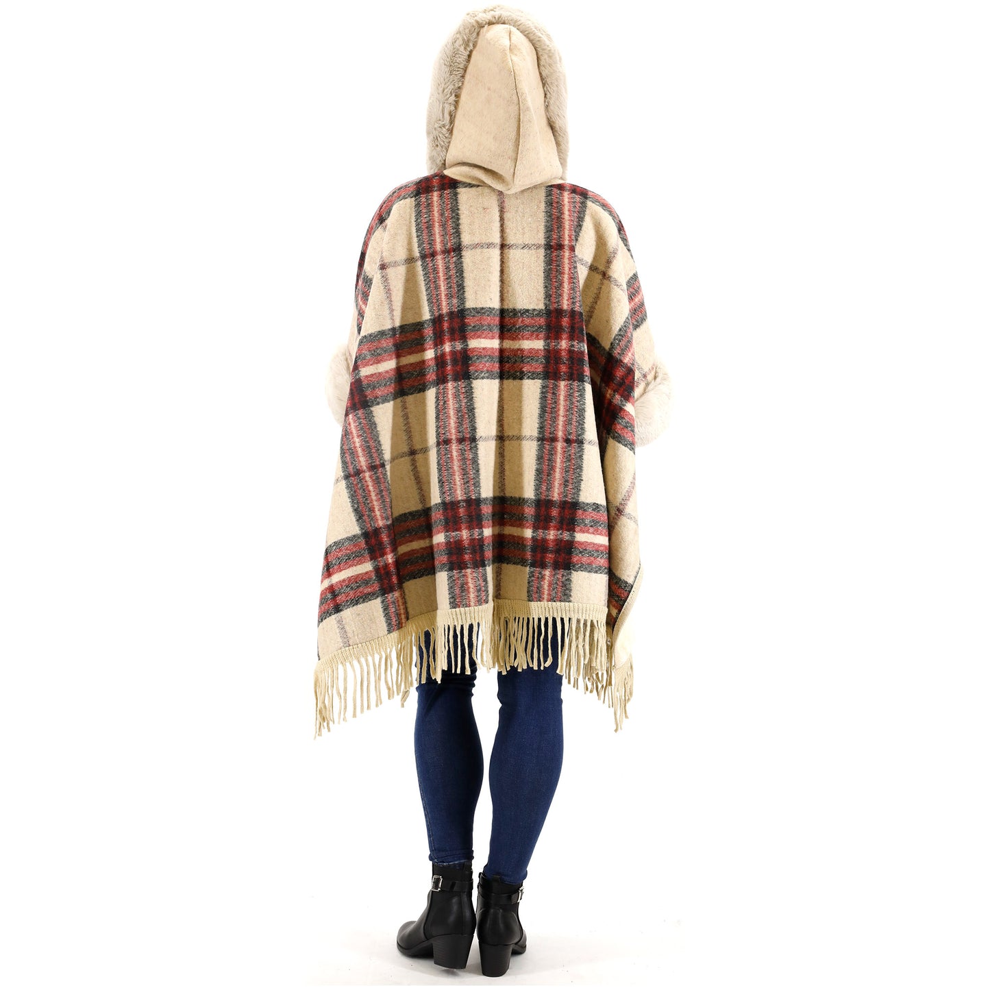 FAUX FUR PLAID PATTERN HOODIE SHAWL P3805 (3PC)