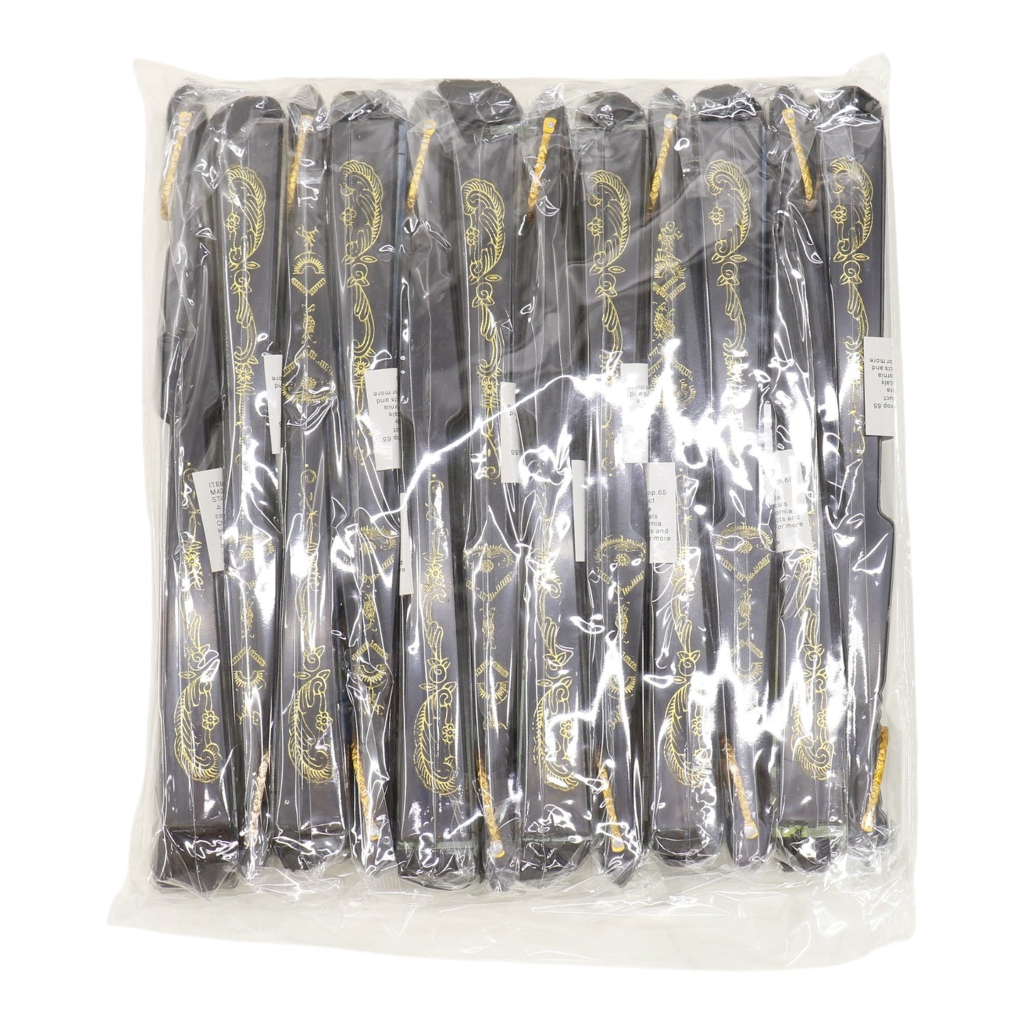 Black Floral Lace Trim Hand Held Folding Fan JF6323-5 (12PC)
