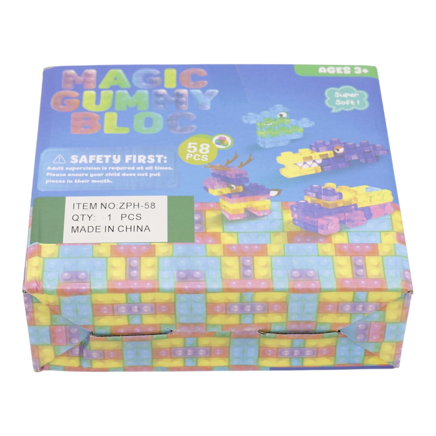 58 Count Colorful Gummy Squishy Sensory Building Block Toy ZPH-58 (12PC)