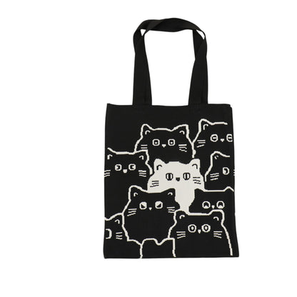 Cute Cat Pattern Knitted Tote Shoulder Bag JB6113-2 (12PC)