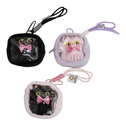 Cute Black Cat With Pink Ribbon Hanging Pendant Coin Purse SS6302-1 (12)