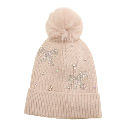Pom Pom Knitted Beanie With Rhinestone H20-57 (12PC)