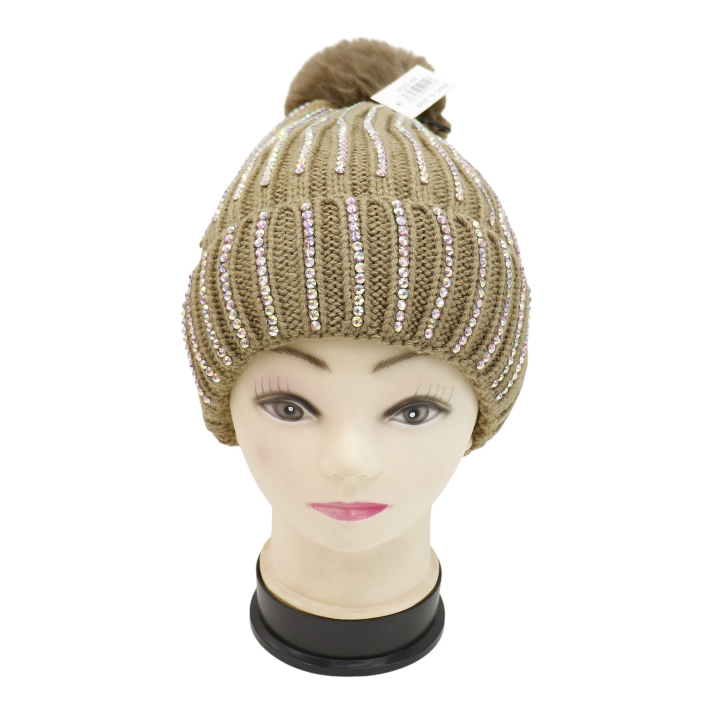 Pom Pom Rhinestone Decor Beanie H20-44. (12PC)