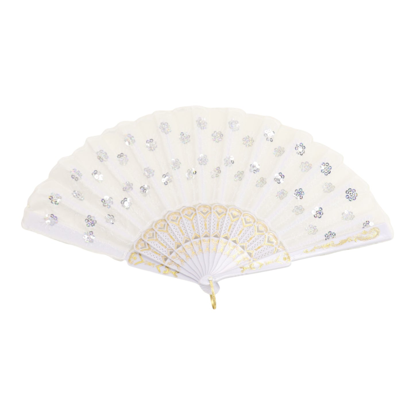 White Sequin Floral Folding Hand Fan FN2604 (12PC)