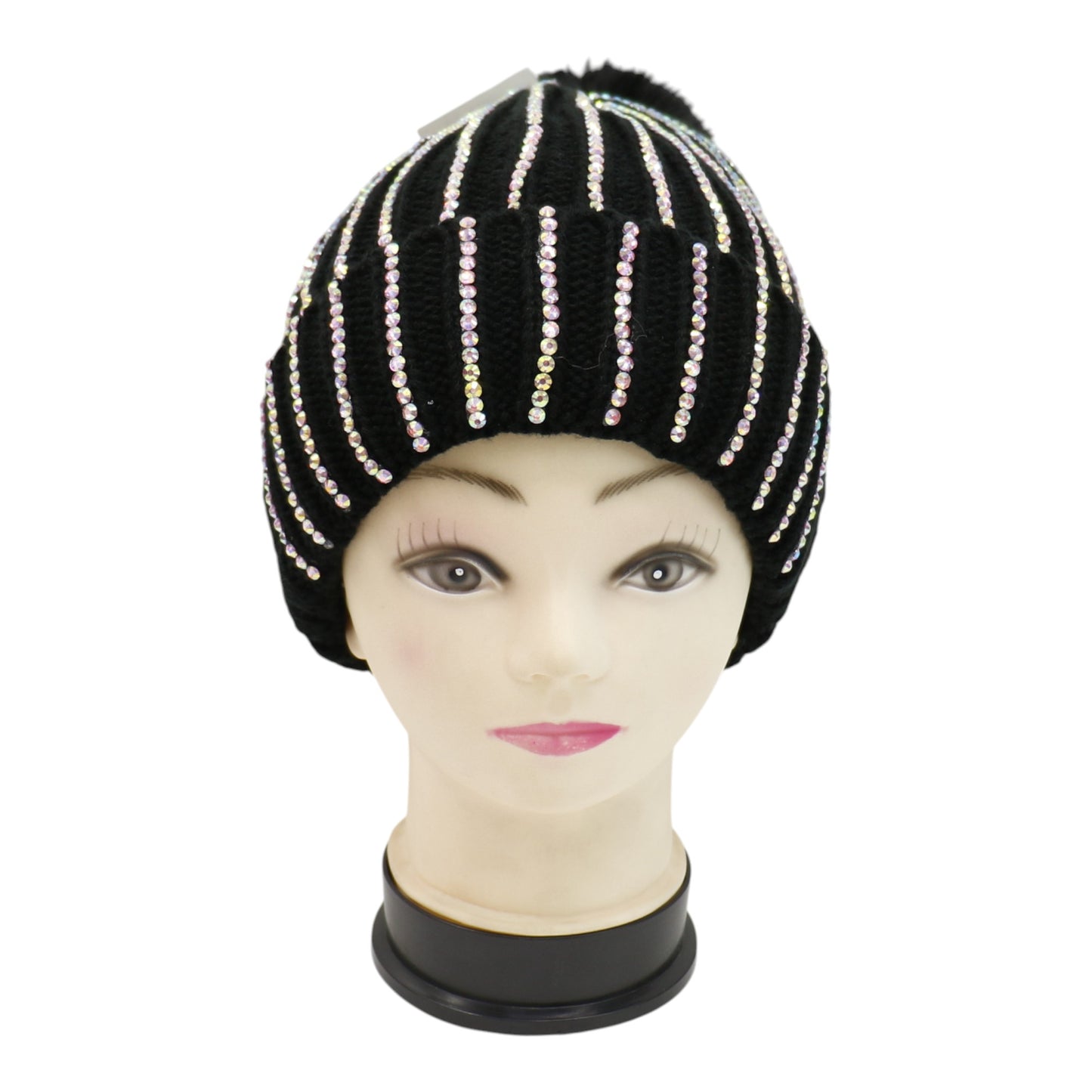 Pom Pom Rhinestone Decor Beanie H20-44. (12PC)