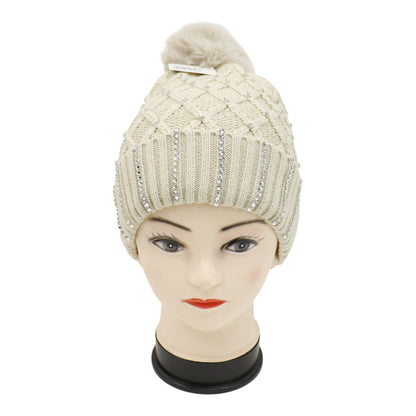 Pom Pom Rhinestone Decor Beanie H20-45. (12PC)