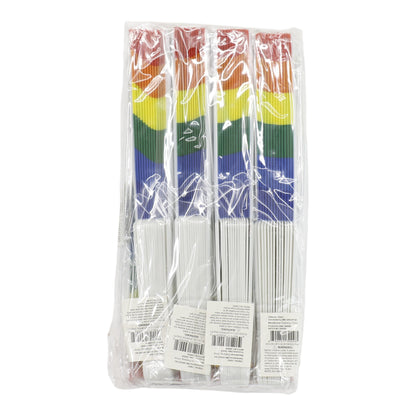 Rainbow Pride White Frame Hand Held Folding Fan FS057! (12PC)